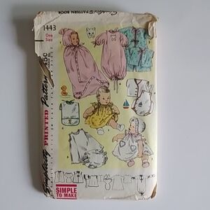 Simplicity One Size #1443 Bib Dress Panties Pinafore Bonnet Slip Kimono Pattern